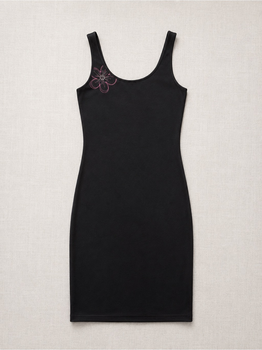 La SENZA Y2K Black Tank Dress with Pink Floral Detail